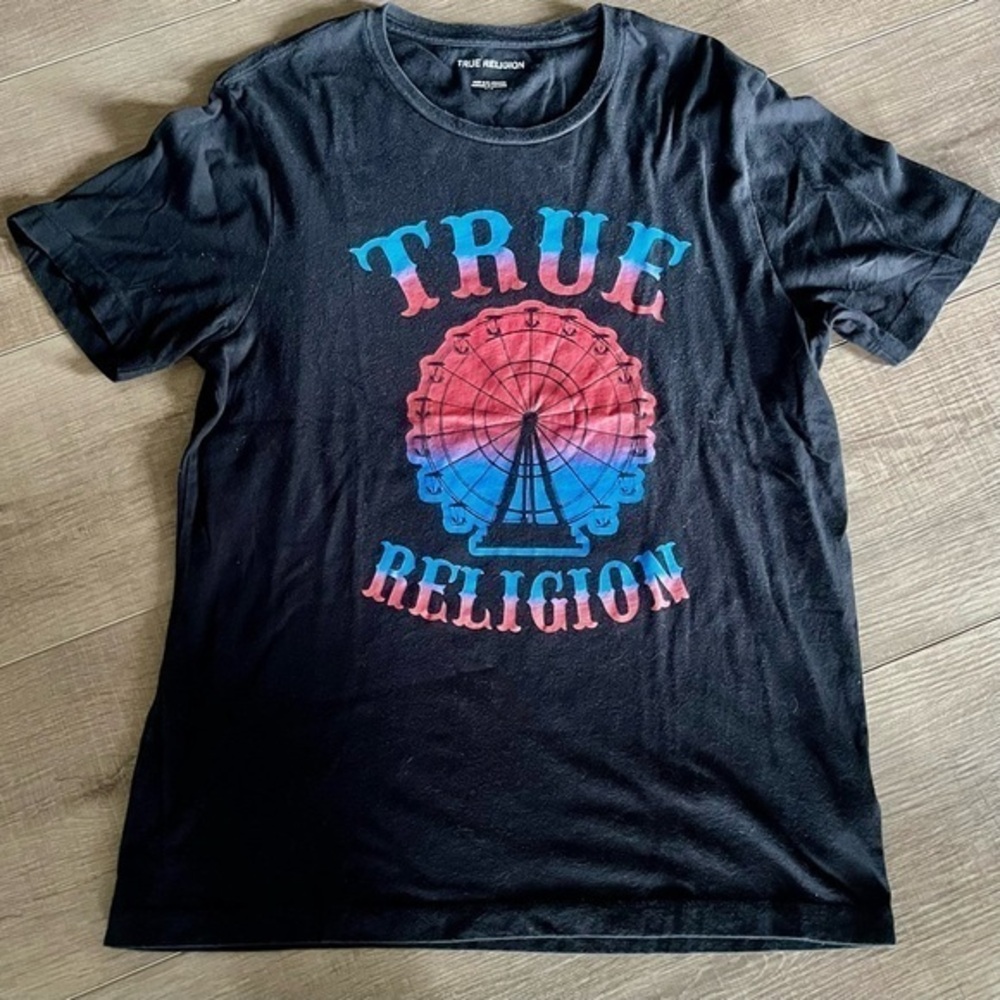True Religion Black‎ Cotton TShirt Men Medium TR Ferris Wheel Unisex Tee Graphic